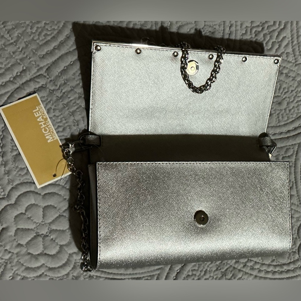 Michael Kors Silver Leather Clutch - Picture 4 of 13